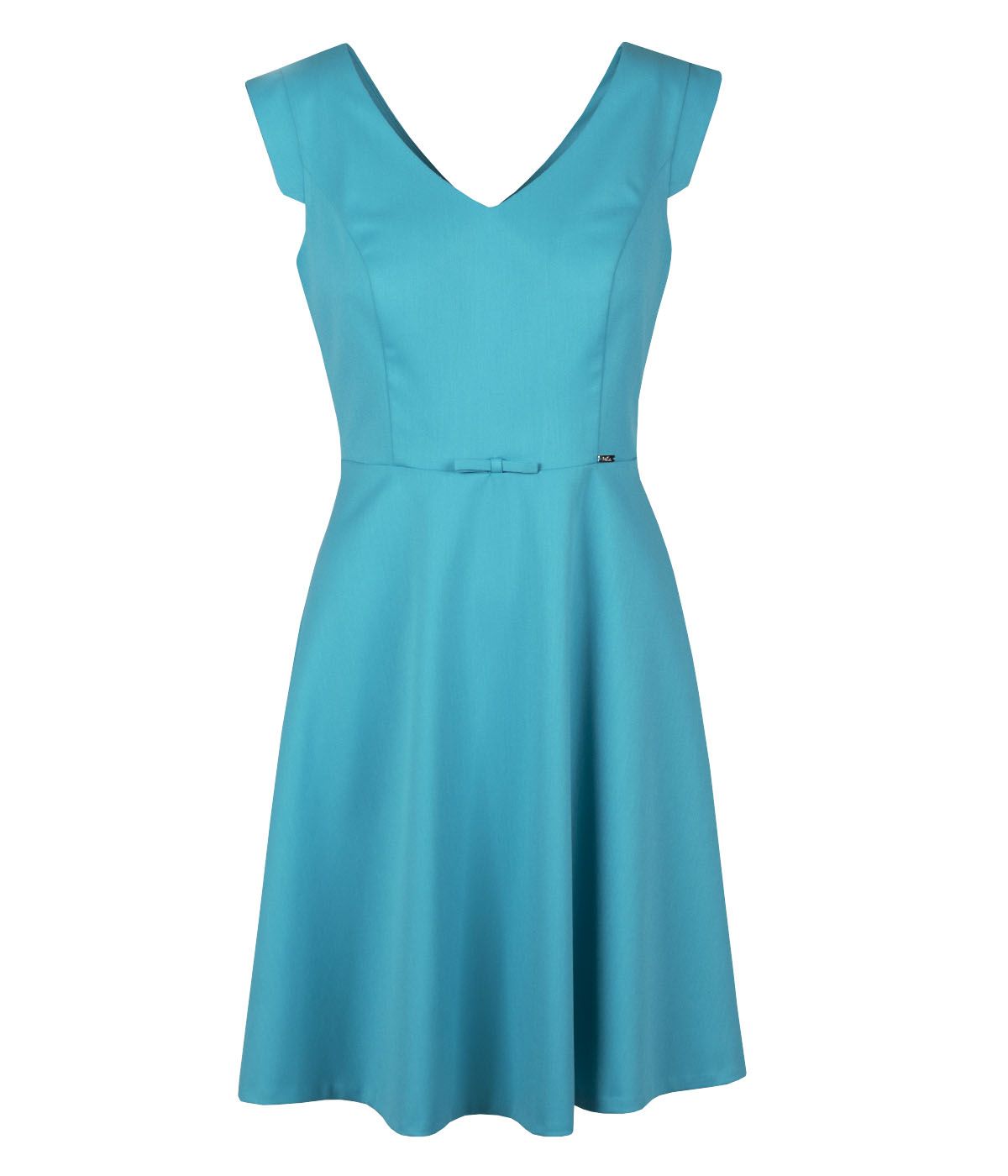 V-neck fit and flare dress with bow detail in the waist  0